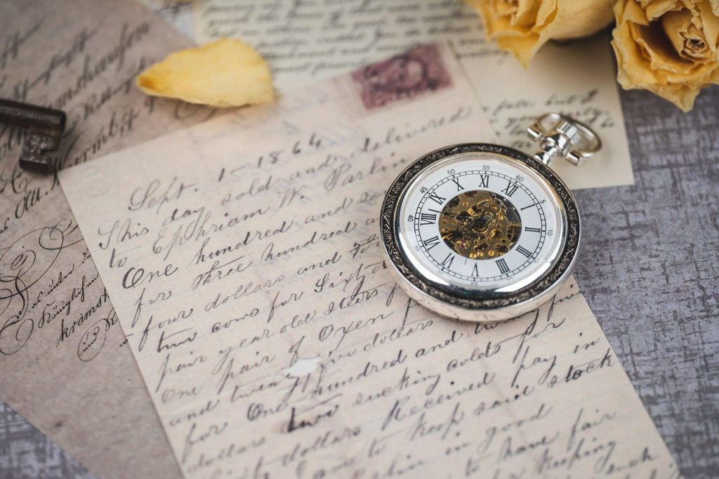 vintage pocket watch, letters, pocket watch